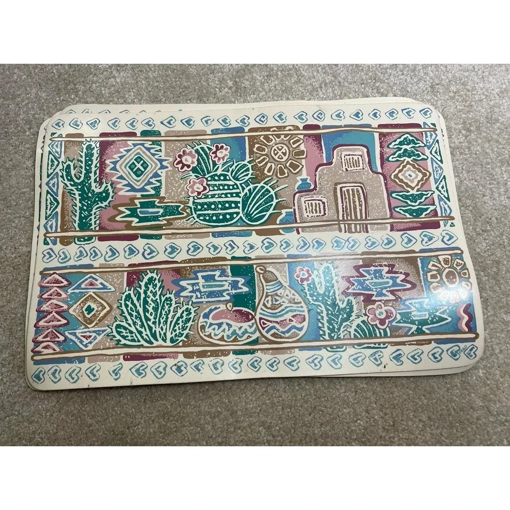 Set of 4 Vintage Y2K 90s Vinyl Western Tribal Pattern Placemats EUC